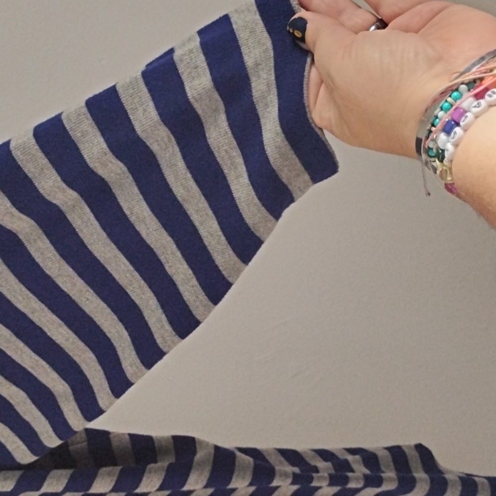 Torrid Navy Dark Preppy Casual Athleisure Striped Open Front Drape Cardigan - Picture 4 of 13
